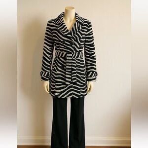 Zebra Print Trench Coat Women’s M – Mob Wife Glam Y2K Statement Jacket